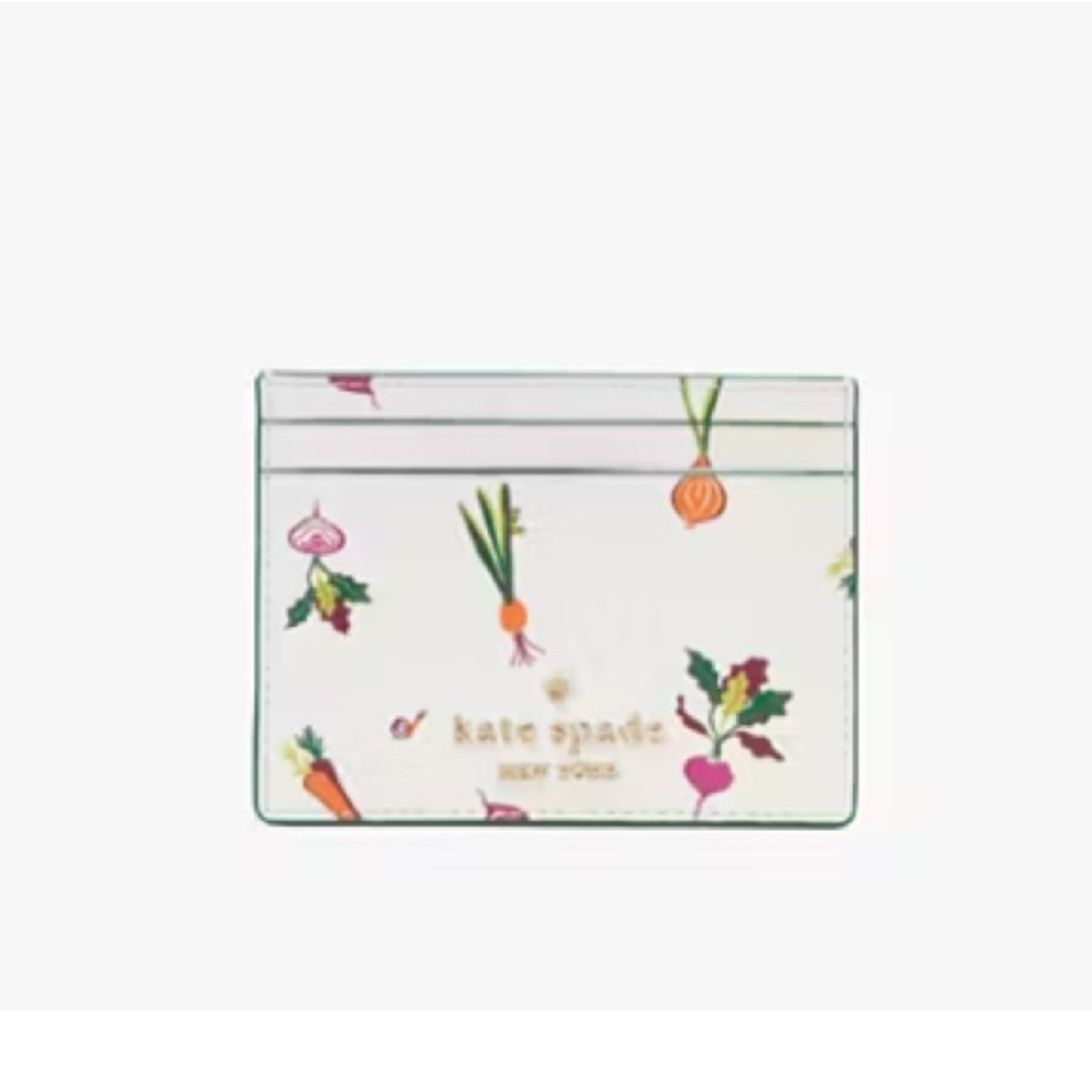 Kate Spade White Card Holder with Colorful Vegetable Design